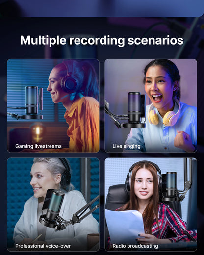 BOYA K3 USB Dektop Microphone with Noise Cancellation/Gain/RGB for Podcasting Live Streaming on iPhone Smartphone/PS4,5/Mac/PC