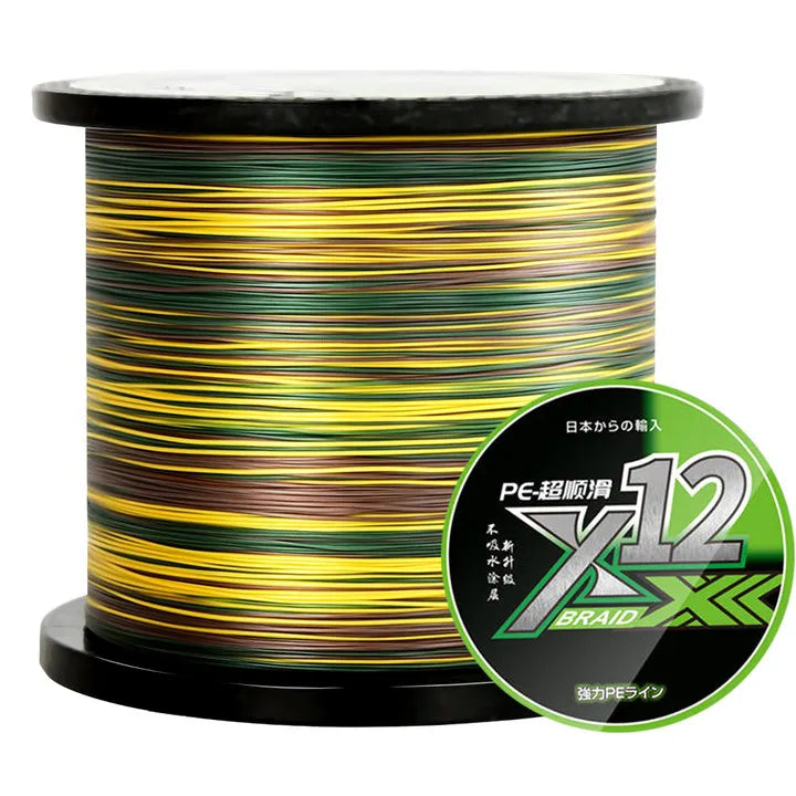 X12 Carp Fishing Line 300M 500M 1000M 12 Strands Braided Japan Multifilament PE Wire Super Strong Durable Smooth Tackle