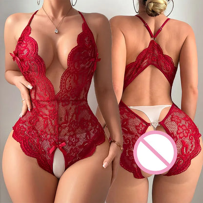 Women's Crotchless Panties Bra Set Sexy Bodysuit Exotic Erotic One Piece Underwear Teddy Tight for Adult Entertainment