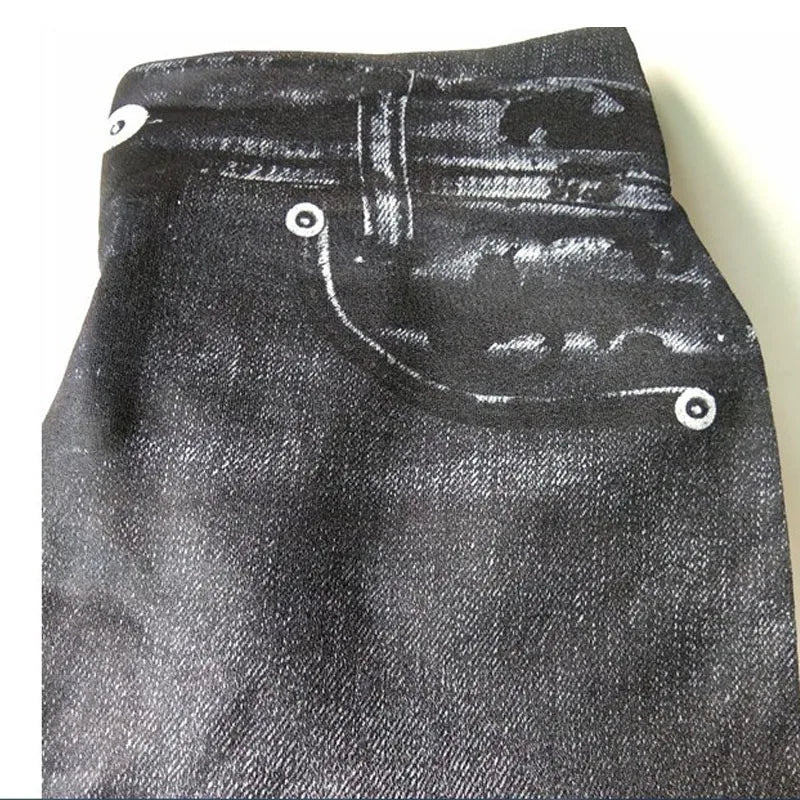Dam Denim-print Leggings – Slim Faux Jeans Stretch Hög Midja Ankellång Casual Kontor, 3 Färger S–3XL
