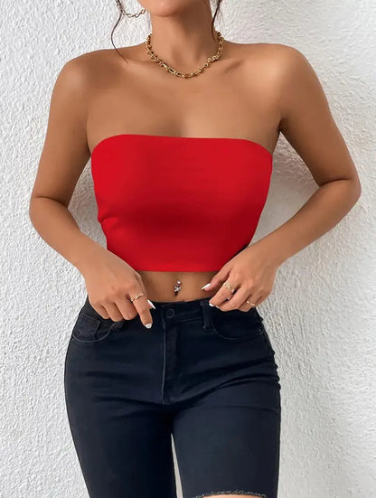 Dam Issilke Crop Top Sömlös – Axelbandslös Halkfri Tunn Andningsbar Sommar, 13 Färger XS–L
