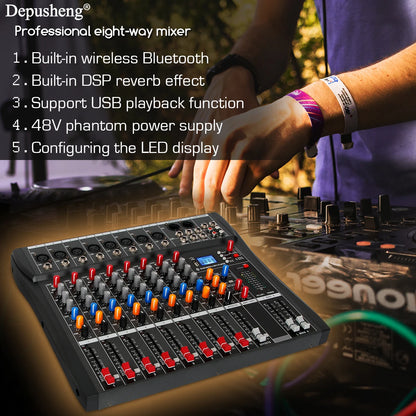 Depusheng DX-seriens ljudmixer med Bluetooth, USB och 3-bands EQ