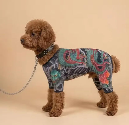 Streetwear Pet Tattoo Suit 4-Way Stretch Full Body Clothes S-10XL Comfortable Dog Cat Costume for Small to Large Pets