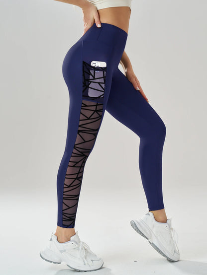 Side Mesh Yoga Women's Leggings Black Fabric Patchwork High Waist Soft Comfortable Gym Fitness Sportswear Long Pants
