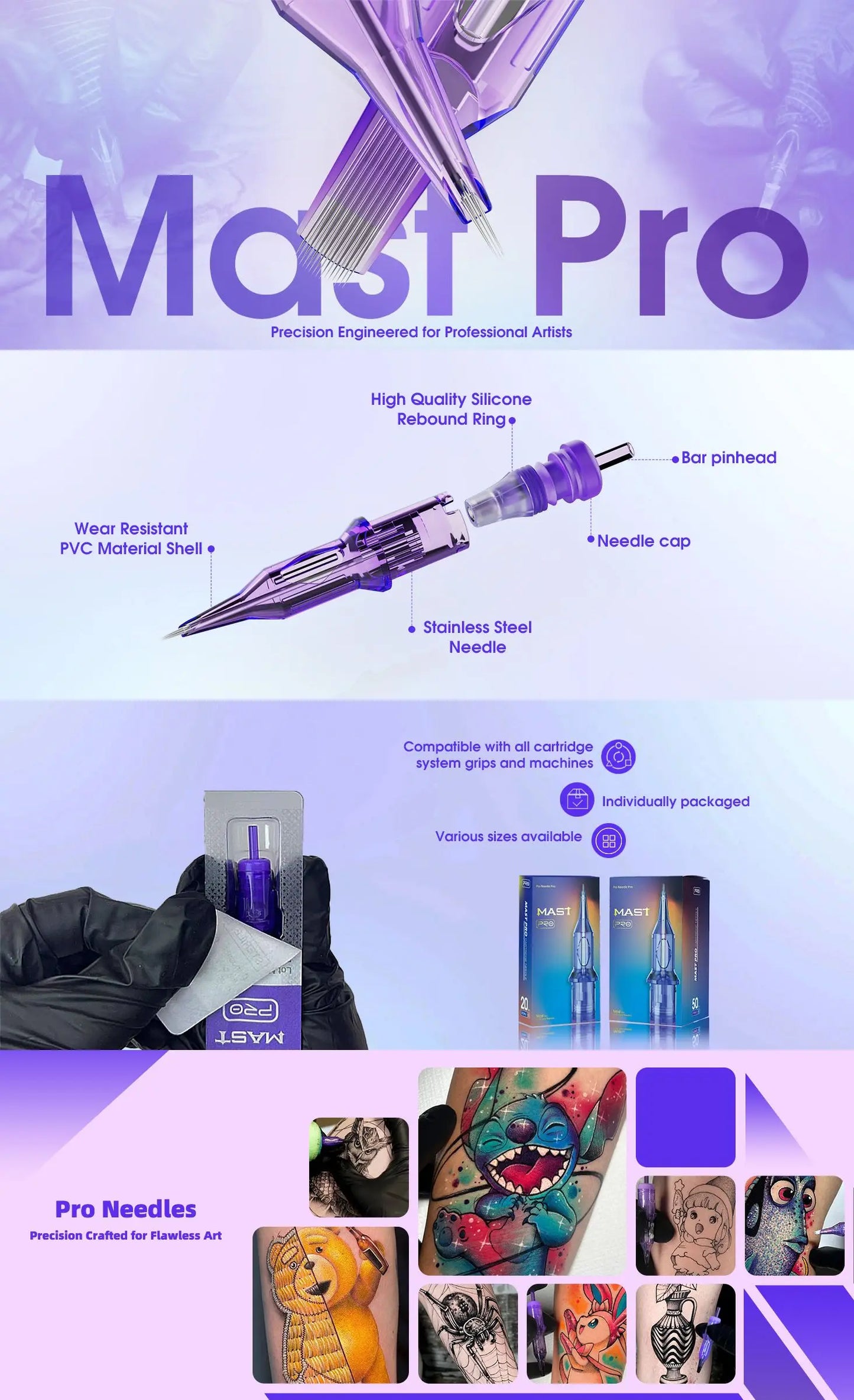 20pcs Mast Pro Tattoo Cartridge Needles RM /M Round Magnum Disposable Permanent Makeup SMP Cartridge Tattoo Needles  Accessories