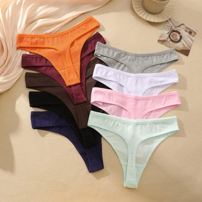 7Pcs/Set Seamless Cotton Panties For Women Sexy Low Waist Cotton Soft Thongs Ladies Solid Color Underpants Breathable G-strings