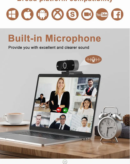 4K Webcam for PC 30fps Autofocus Web Camera With Noise Reducing Microphone Privacy Cover Auto Exposure USB 2.0 Type-C Adapter