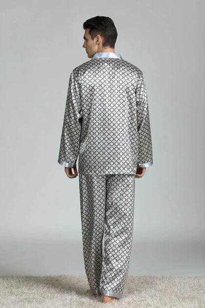Pyjamasset herr med satinkänsla – långärmad överdel och långbyxor, L–3XL
