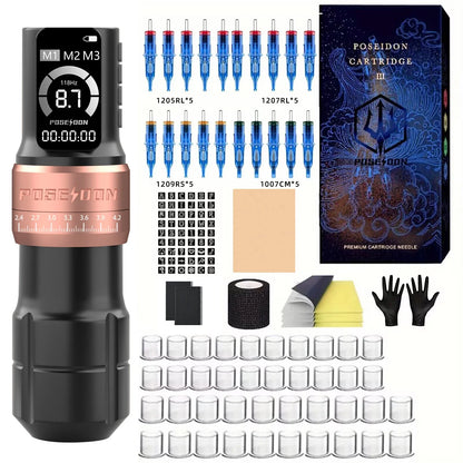 Tattoo Kit POSEIDON New Adjustable Tattoo Pen Kit For Permanent Makeup Tattoo Machine Kit Hot Sale Wireless Tattoo Gun Kit