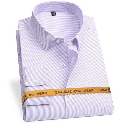 8XL Anti-Wrinkle 80% Cotton 15% Elastic Silk 5% Spandex No-Iron Business Office Soft Cozy Micro Elastic Long-sleeved Shirts Men