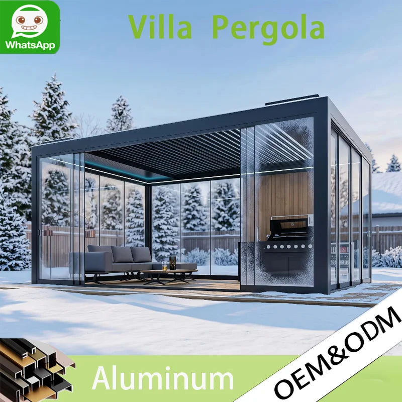 Bioklimatisk fristående metallpaviljong snölasttålig pergola för utemiljöer