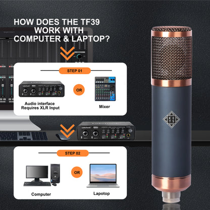 TF39 Condenser Microphone 26mm / 34mm Large Diaphragm XLR Studio Recording Mic for Vocals Podcasting Streaming Home Studio