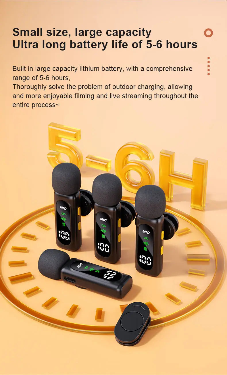 Wireless Lavalier Microphone Mini Mic For iPhone Android Portable Audio Video Recording Live Broadcast Gaming With 4 Receive Mic