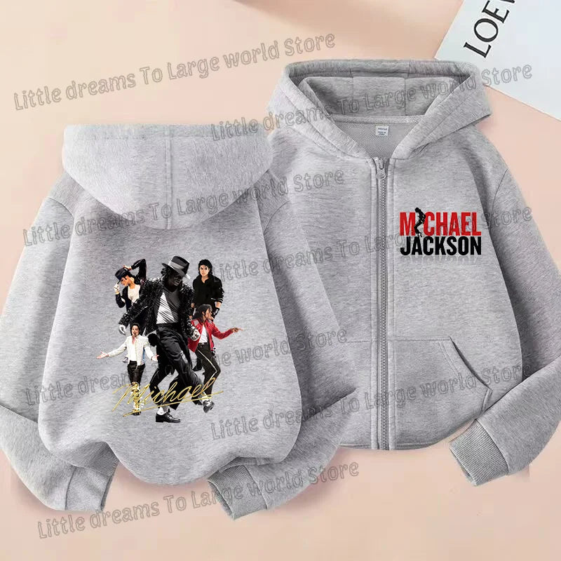 Michael Jackson Thin Long Sleeve Zipper Jacket Boys Hooded Clothes Autumn Spring Singer MJ Zip Up Streetwear with Pocket Tops