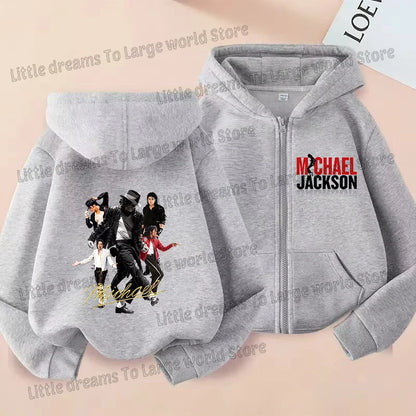 Michael Jackson Thin Long Sleeve Zipper Jacket Boys Hooded Clothes Autumn Spring Singer MJ Zip Up Streetwear with Pocket Tops