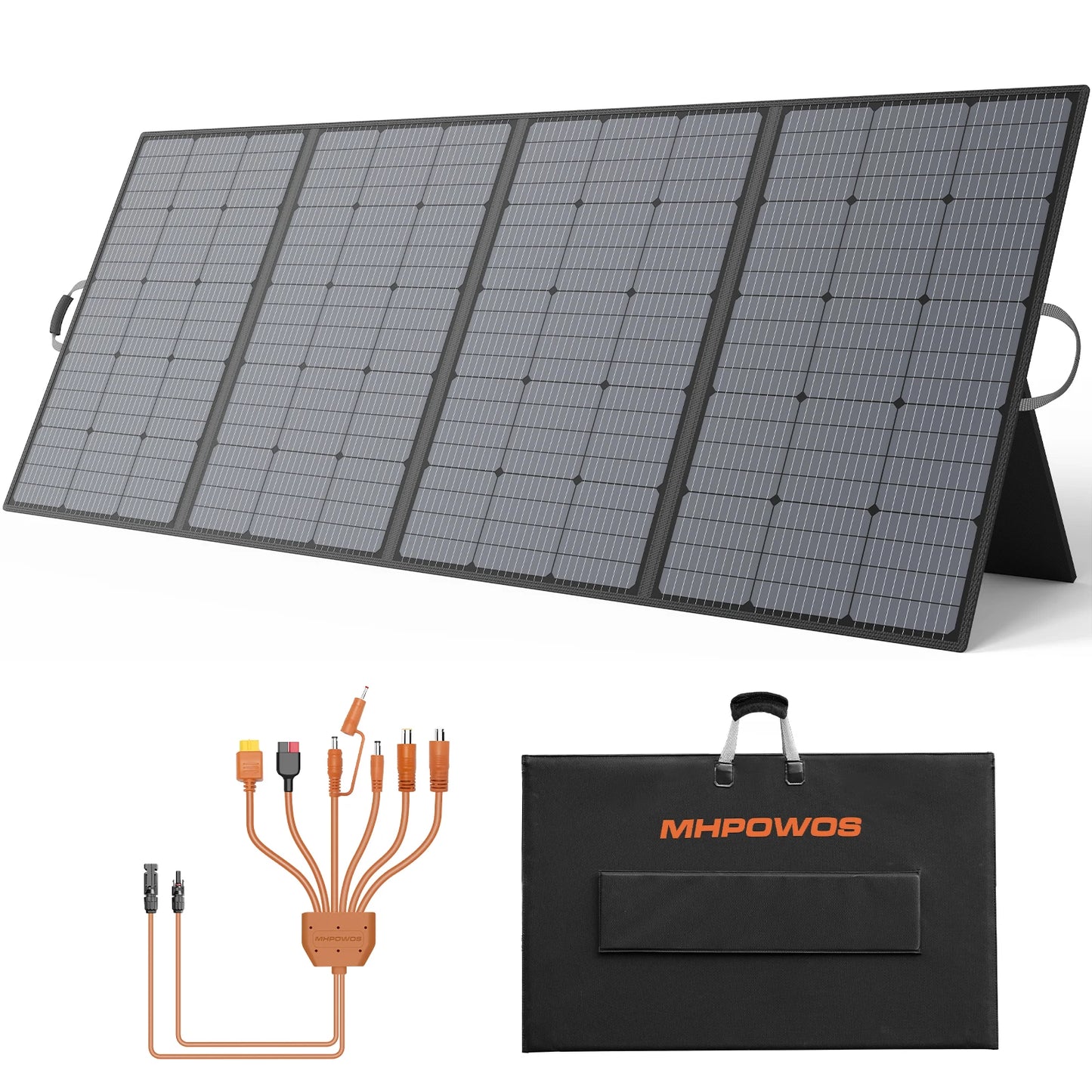 MHPOWOS Portabel Solpanel – 110W/220W/400W, Monokristallin 23,5%, IP67, Kickstands, Jackery/EcoFlow/Bluetti, Camping/Husbil/Off-Grid, Multi-lager