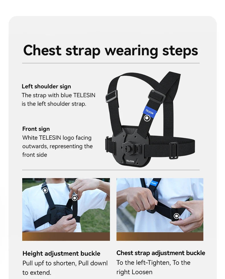 TELESIN Quick-Release Chest Strap Mount for GoPro Hero 13 12 11 10 9 8 7 Insta360 SJCAM DJI OSMO Action 5 4 3 Chest Belt Mount