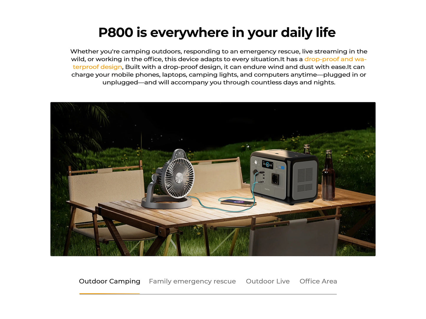 OUKITEL P800E Portable Power Station 800W 512Wh LiFePO4 Battery Solar Generator, Home Backup&Outdoor Camping Mobile Power Supply