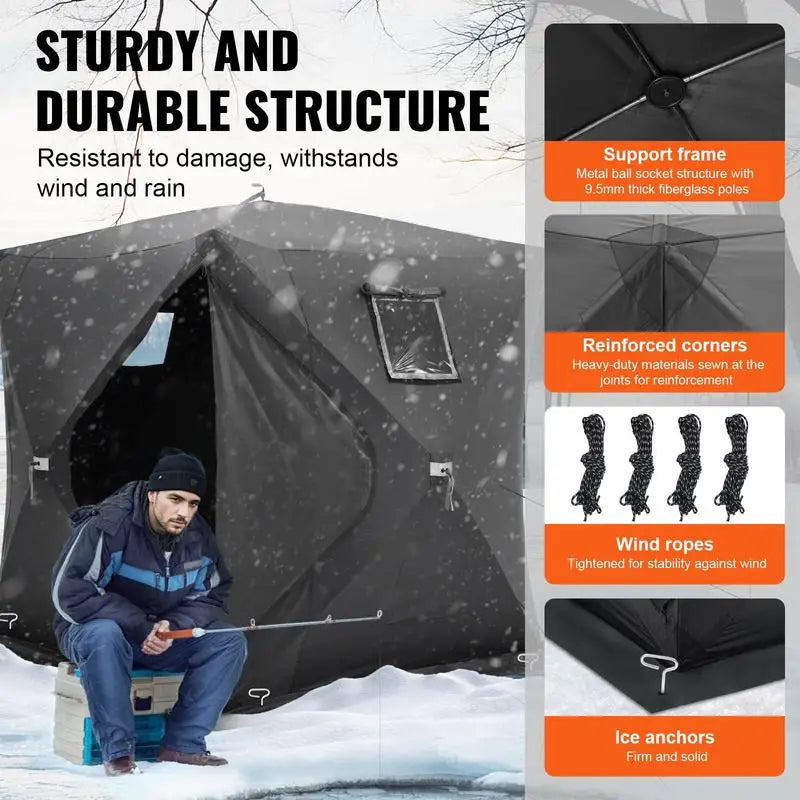 Ice Fishing Shelter, 2.3 X 2.3 X 2 M, Portable Pop-Up Fishing Tent for 3-4 Persons, Waterproof 300D Oxford Fabric, with Anchors, Ropes, Carry Bag, for Winter Fishing, Black