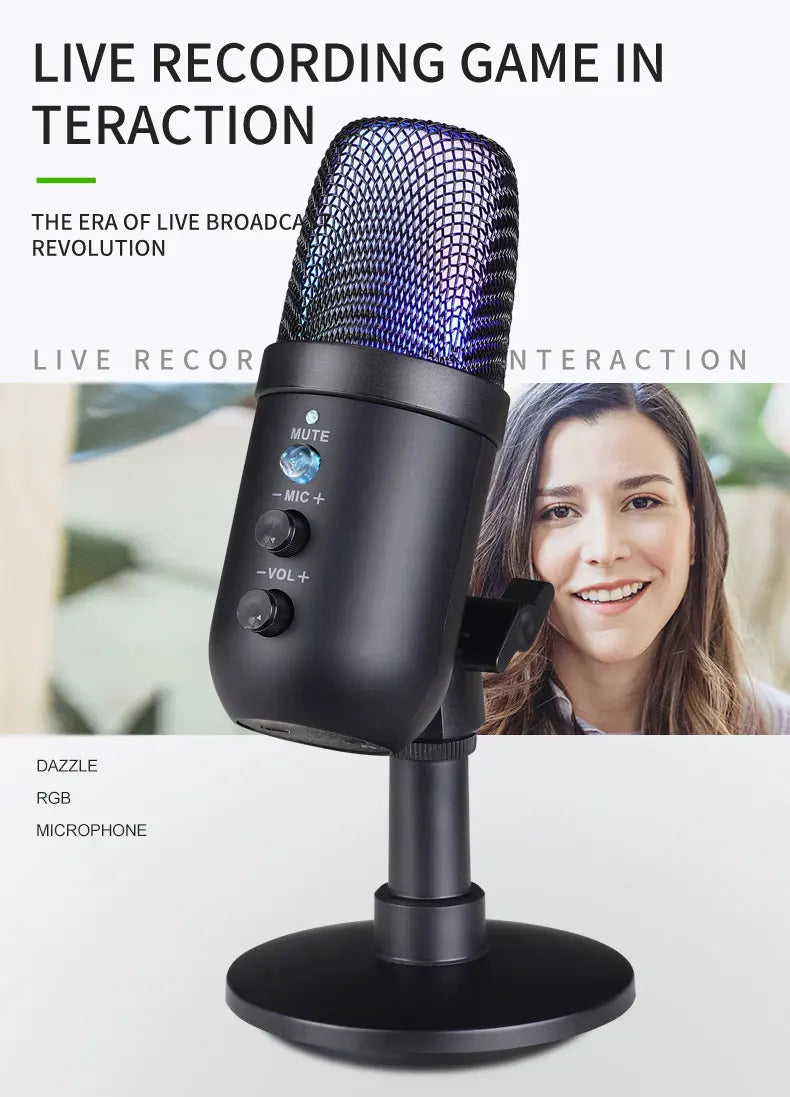 FUHAM MU1000 USB Condenser Microphone RGB Gaming Mic Noise Cancelling One Key Mute for Streaming Recording Conference PC