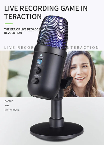 FUHAM MU1000 USB Condenser Microphone RGB Gaming Mic Noise Cancelling One Key Mute for Streaming Recording Conference PC