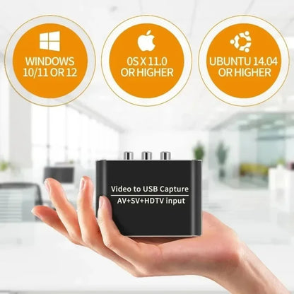 3-i-1 Capture Card USB-C – HDMI + AV/RCA + S-Video 1080p, Digitalisera VHS & Streama Live