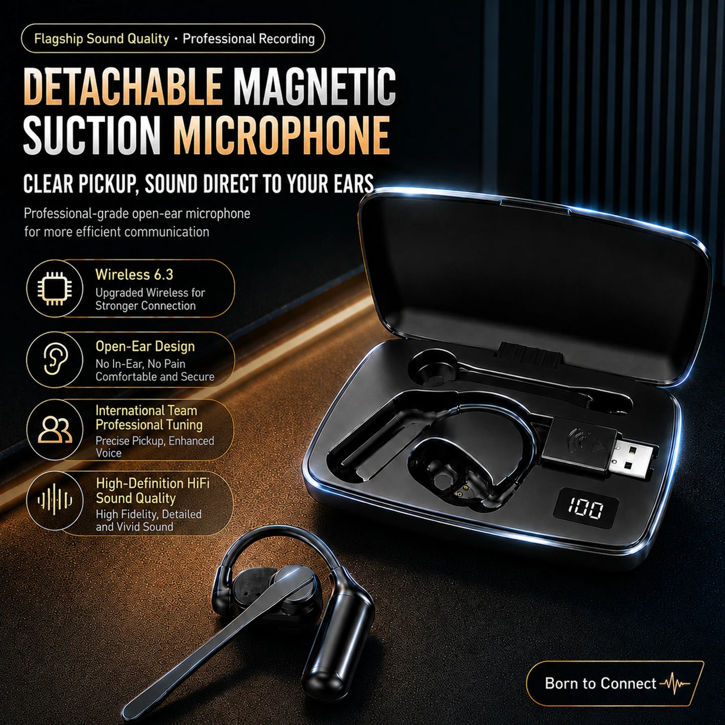 Wireless Earpiece with USB Dongle Noise Cancelling Earpiece Sport Open Ear Single Ear BT Headset for Driver Office
