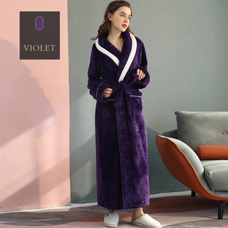 Female Autumn and Winter Warm Long Coral Velvet Thick Couple Bath Bathrobes Men Women Pajamas Shower Robe Bath Towels For Adults