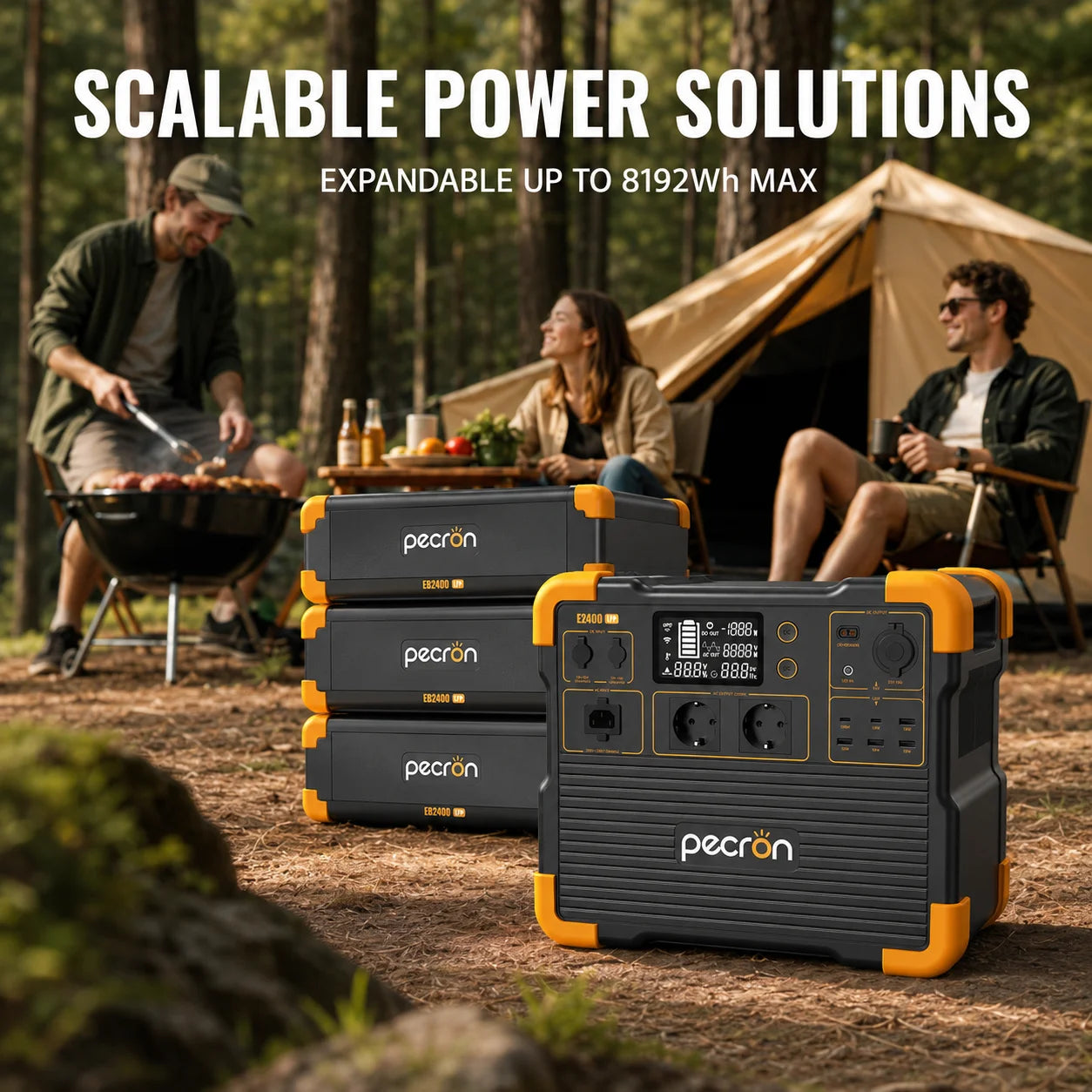 Pecron E2400 LFP 2400W Portable Power Station 2048Wh LiFePO4 Solar Generator with UPS Expandable to 8192Wh 1.6H Fast Charge 800W Solar Input for Home Emergency Camping RV Off-Grid
