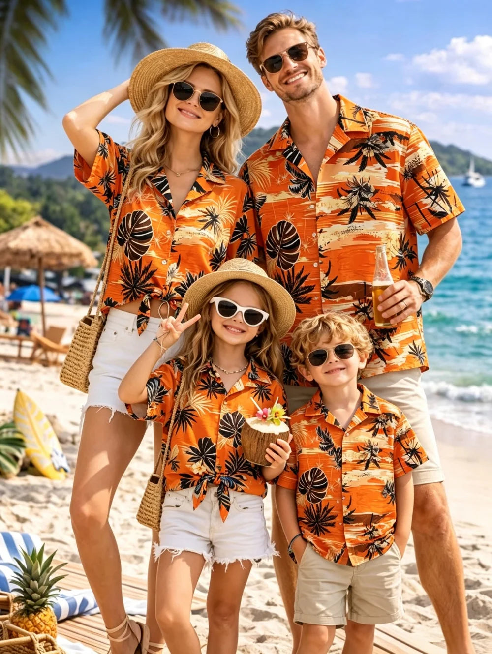 New Men's 3D Printed Hawaiian Shirt Loose Short-Sleeved Family Wear Parents and Children Shirts Beach Vacation Kids's Clothing