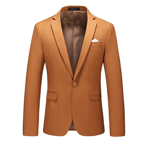 Kavaj Herr Slim Fit – Enfärgad V-ringad Blazer för Bröllop & Fest, Vår & Höst