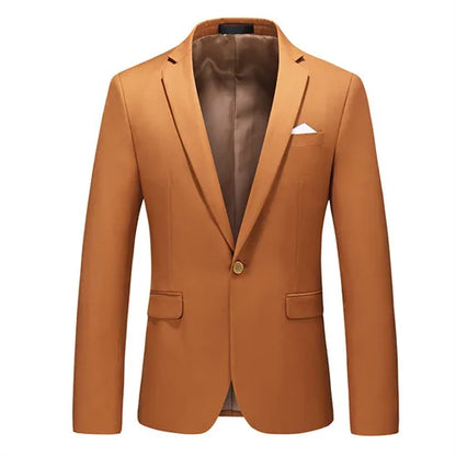 Kavaj Herr Slim Fit – Enfärgad V-ringad Blazer för Bröllop & Fest, Vår & Höst
