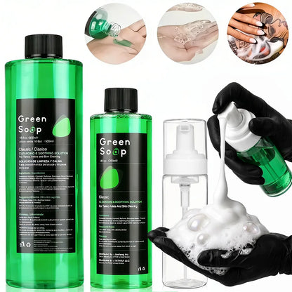 500/250ML Tattoo Green Soap Concentrated Tattoo Cleaning Soap Green Algae Soap with Foam Pump Bottle Tattooing Piercing Supplies