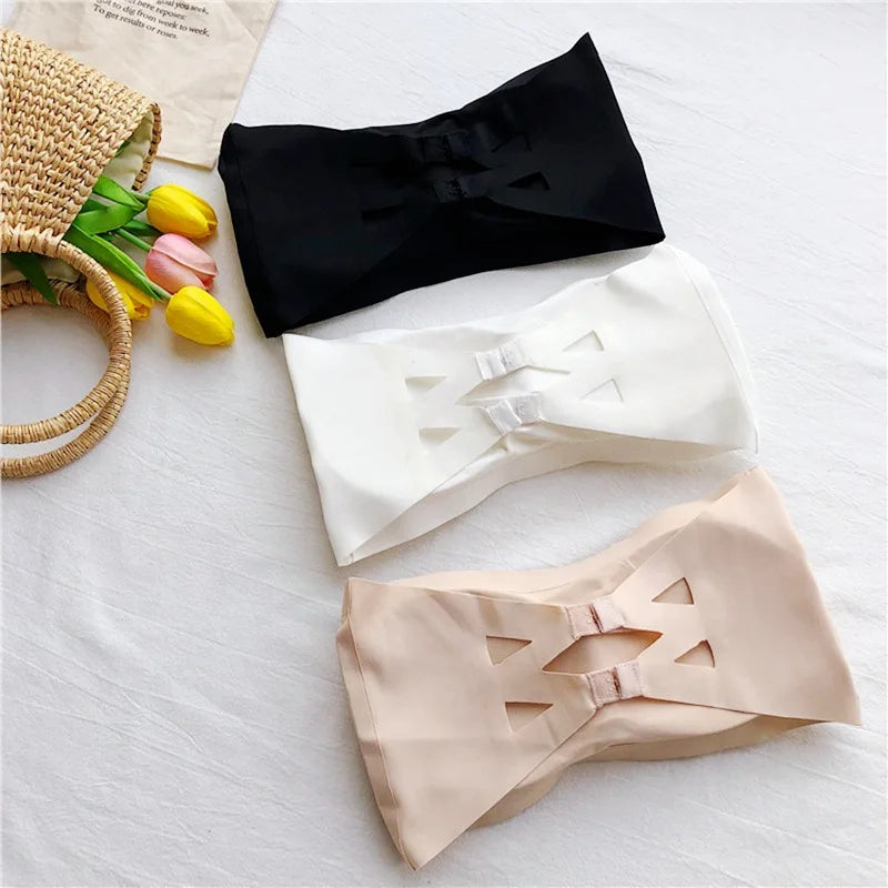 Ice Silk Strapless Bra Girls Seamless Crop Tube Top Bralette for Women Sexy Soft Bras Large Size Bustier Tops Summer Underwear
