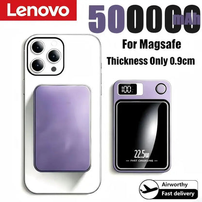 Lenovo New 500000mAh Magnetic Wireless Power Bank Super Fast Charging LED Display Digital for MagSafe For iPhone Huawei Xiaomi