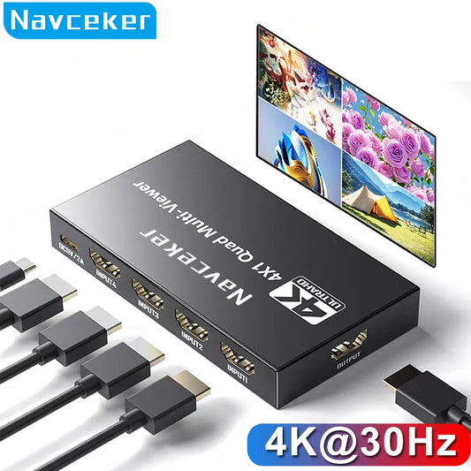 Navceker HDMI-multiviewer 4x1 med 9 visningslägen