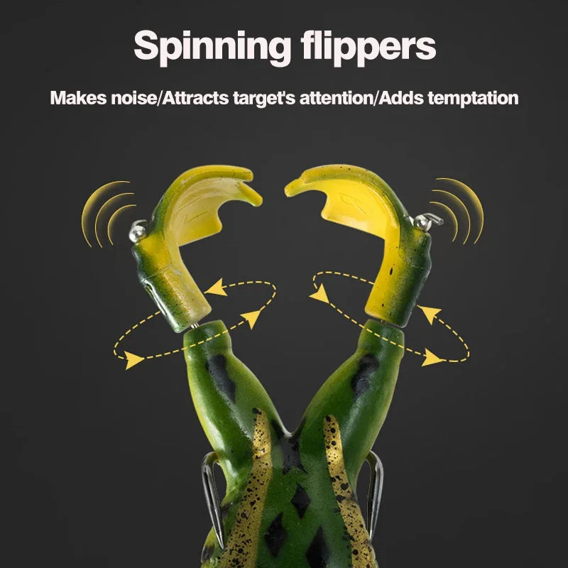 1pc Surface Frog Lure Top Water Bass Fishing Lures Soft Frog Double Propellers Legs Freshwater Rotating Tail Floating Swing Bait