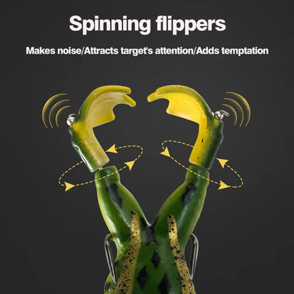 1pc Surface Frog Lure Top Water Bass Fishing Lures Soft Frog Double Propellers Legs Freshwater Rotating Tail Floating Swing Bait