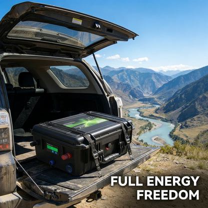 LiFePO4 Batteri 12V 100Ah/200Ah – Bluetooth, 4S 100A BMS, IP56, USB/PD, Anderson-port, >6000 Cykler, Båt/Husbil/Off-Grid, EU-lager (Frankrike)