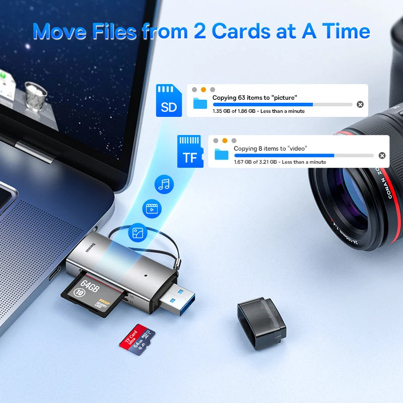 USB 3.0-kortläsare för SD och microSD – USB-A/USB-C