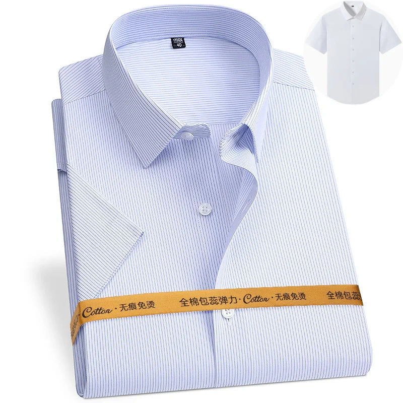 8XL Anti-Wrinkle 80% Cotton 15% Elastic Silk 5% Spandex No-Iron Business Office Soft Cozy Micro Elastic Long-sleeved Shirts Men