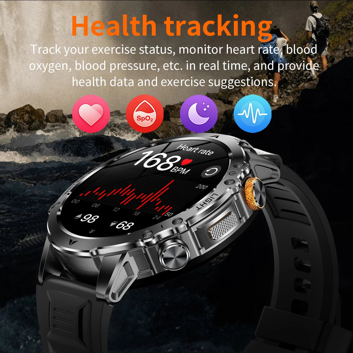 2026 New Men Outdoor Smart Watch 1.7" IPS 1600mAh  Battery Bluetooth Call IPX8 Waterproof Flashlight SOS Compass 120+Sport Modes