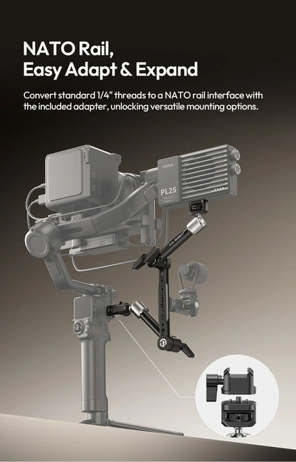 Ulanzi TA10 43cm Magic Articulating Arm with 1/4" 3/8" Screw Hole Mount NATO 3 Section for DSLR Monitor Light Camera Accessories