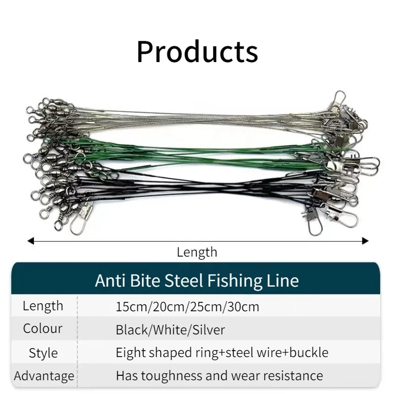 Lure Front Wire Anti Bite Fishing Line Steel Leader With Swivel Accessory Lead Core Offshore Angling Sea Snap Fishhook Tool