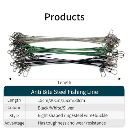 Lure Front Wire Anti Bite Fishing Line Steel Leader With Swivel Accessory Lead Core Offshore Angling Sea Snap Fishhook Tool