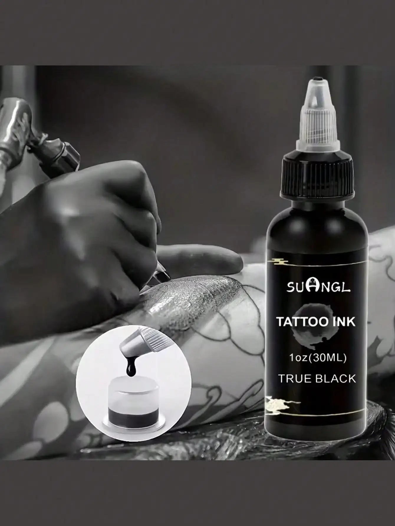 SUANGL Professional Black Tattoo Ink High Saturation Waterproof Permanent Pigment 30ml for Tattoo Studio Tattoo Accessories