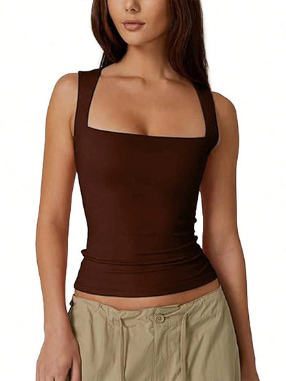 Dam Linne Fyrkantig Hals Dubbellager – Y2K Tight Sexy Goth Sommar 2026, 8 Färger S–XL