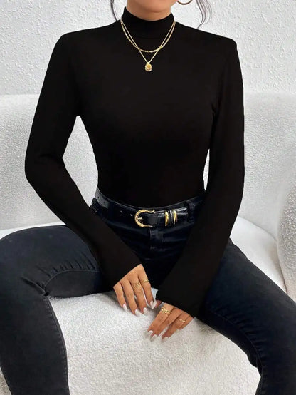 Y2K Aesthetic Mock Neck Long Sleeve Bodysuit Women Soft Stretch Slim Fit Thong Bodycon 2000s Vintage Layering Basic Top