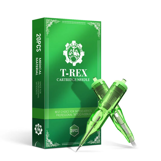 T-Rex Kassett-tatueringsnålar 20-pack – RL & RM Engångs Steriliserade 0,35 mm med Elastiskt Membran 2026