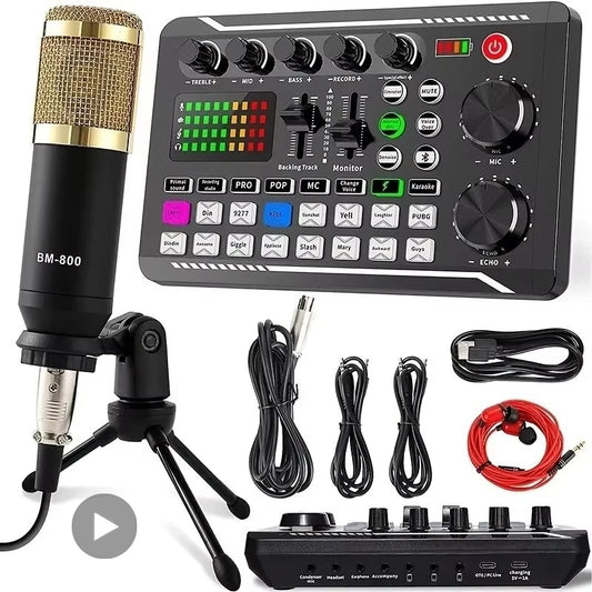 F988 ljudmixerkort för livestreaming med Bluetooth och ljudeffekter